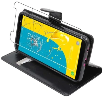 Abbildung von ebestStar kompatibel mit Samsung Galaxy J6 2018 Hülle SM J600F Kunstleder Wallet Case Handyhülle (PU Leder), Kartenfächern, Standfunktion, Schwarz + Panzer Schutz Glas