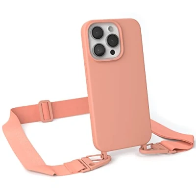 Abbildung von EAZY CASE Handykette Silikon mit Karabiner kompatibel iPhone 14 Pro Handyhülle breitem Umhängeband, Handykordel Silikon, Hülle, Kette für Smartphone, Kordel, Korall Clip Koralle