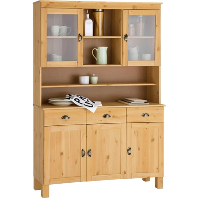 Abbildung von Home affaire Küchenbuffet &quot;Oslo&quot;, 125 cm breit, aus massiver Kiefer, mit 2 Glastüren, Metallgriffe