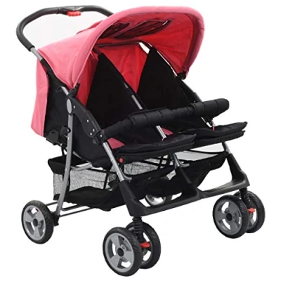 Abbildung von Festnight Baby Zwillingswagen Klappbar Zwillingskinderwagen Kinderwagen für Babys und Kleinkinder, Regenschutzhaube Rosa Schwarz Stahl