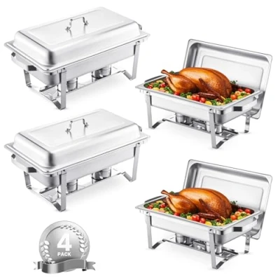 Abbildung von VEVOR Chafing Dish Set Speisenwärmer Edelstahl 7,5L 4 Stk. Buffet Silber