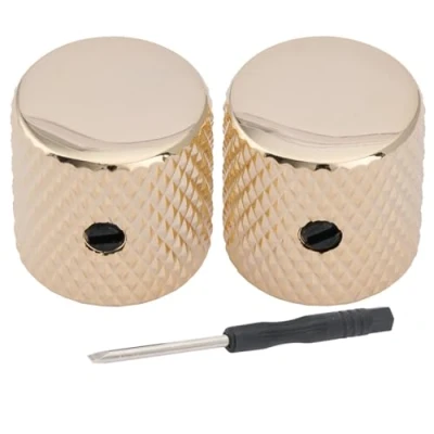 Abbildung von Musiclily Pro 6mm Stahl Gitarren Knöpfe Potiknöpfe Flache Oberfläche Dome Knobs mit Schraubbar für E Gitarre Bass, Gold(2er Set)