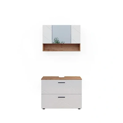 Abbildung von Vicco Badmöbel Set Irma, Eiche/Weiß Hochglanz, 2 Teile, Unterschrank 80 cm, (2 St., er Set)