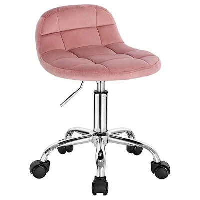 Abbildung von WOLTU Bürohocker mit Rollen, Schminktisch Stuhl höhenverstellbar, Rollrocker niedriger Rückenlehne, Arbeitshocker, Sitzhöhe 43,5 55 cm, Samt, Rosa BS131rs