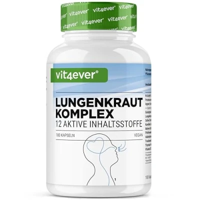 Abbildung von Lungenkraut 180 Kapseln Hochdosierter (Lungwort) Atem Lungen Komplex mit Eukalyptus, NAC, Pfefferminze, Thymian, Salbei, Ingwer Extrakt Vegan
