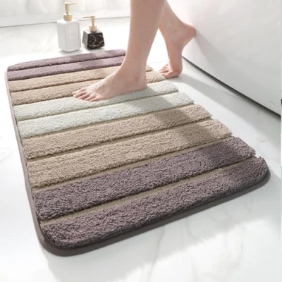 Abbildung von DEXI Badezimmerteppich rutschfest Badematte 50 x 80 cm,Badteppich Saugfähig Weich Maschinenwaschbar für Badezimmer,Beige