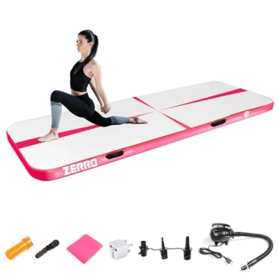 Abbildung von CCLIFE Air Tracking Matte Airtrack 3m Turnmatte Aufblasbar klappbar mit Elektrischer Luftpumpe Yogamatte Tumbling Matten Trainingsmatte 10cm Höhe Rosa