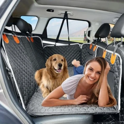 Abbildung von ANOSOSPECIAL Hundedecke Auto Rückbank mit Harter Unterseite, Autoschondecke Hund Rücksitz Wasserdicht Kratzfest rutschfest, Hundesitzbezug Verbreitert（Schwarz）