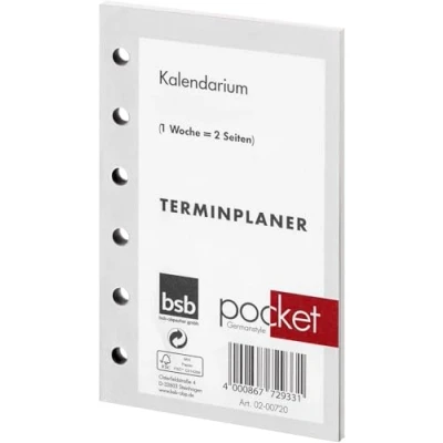 Abbildung von BSB Ersatzeinlage Kalendarium 2026 ca. A7 1 Woche = 2 Seiten 6 Fach Lochung für Pocket Terminplaner Organizer, 02 0072
