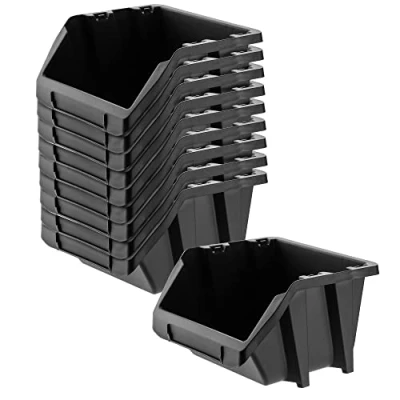 Abbildung von KADAX Werkstatt Stapelkiste, kleine Sortierbox aus PP Kunststoff, Sichtlagerbox in verschiedenen Größen und Farben, Lagerboxen für Werkzeugswand (Schwarz, 10er Set 118x98mm)