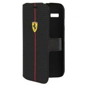 Abbildung von Ferrari Formula One Carbon Serie Buch Flip Tasche für Motorola Moto G 8GB 16GB Smartphone Hülle Handytasche Karbon Optik Style Book Case flapcase Fold Out Display Farbe Schwarz Rot Color Black Red