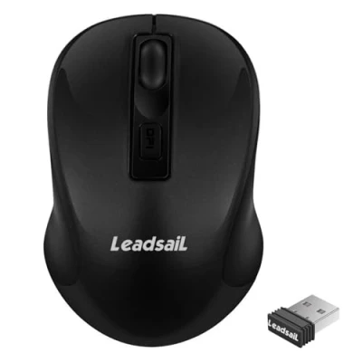 Abbildung von LeadsaiL Leise Funkmaus, Kabellose Muas 2.4G 1600 DPI 4 Tasten Optische Laptop Maus, Schlanke klick Computermaus, PC Maus mit USB Nano Empfänger, Eine AA Batterie Enthalten (Black)