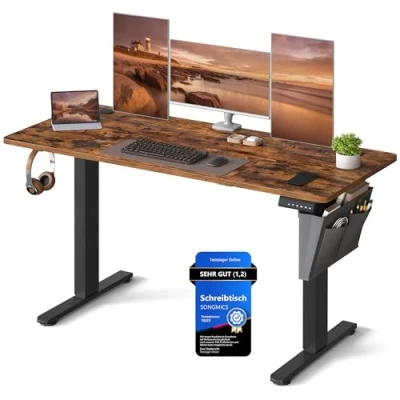 Abbildung von SONGMICS Höhenverstellbarer Schreibtisch elektrisch, 60 x 140 (72 120) cm, Verstellbarer Tisch, Memory Funktion für 4 Höhen, Homeoffice, Arbeitszimmer, vintagebraun tintenschwarz LSD134K01