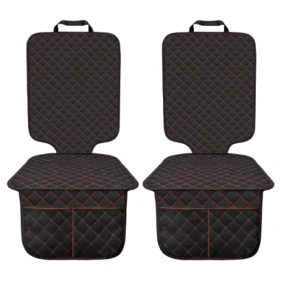 Abbildung von L &amp; P Car Design Kindersitzunterlage Kindersitzschoner in schwarz mit roter Naht ISOFIX geeignet, 2 Stück