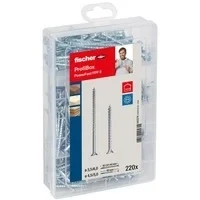 Abbildung von fischer Meister Box PowerFast II Spanplattenschraube, vorsortierte Sortimentsbox mit 220 blauverzinkten Schrauben, Senkkopf, PZ Antrieb, Teilgewinde und Vollgewinde, universelles Set zur Befestigung