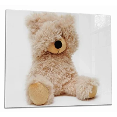 Abbildung von Wallario Herdabdeckplatte/Spritzschutz aus Glas, 1 teilig, 60x52cm, für Ceran und Induktionsherde, Süßer Teddybär