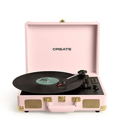 Abbildung von CREATE/ Record Player POP/Tragbarer Koffer Plattenspieler in Pastellrosa/Mit Bluetooth USB, SD, MicroSD und Mp3, Retro Stil