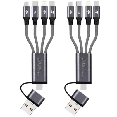 Abbildung von Callstel USB C Hub: 2er Set 8in1 Lade &amp; Datenkabel C/A zu C/Micro USB/Lightning, 30cm (multifunktionales Ladekabel, Schnelladekabel Samsung, Handy Ladestation)