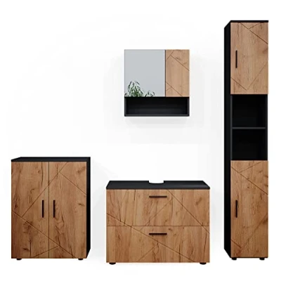 Abbildung von Vicco Badmöbel Set Irma, Anthrazit/Eiche, 4 Teile, mit Schubladenschrank und Midischrank, (4 St., er Set)