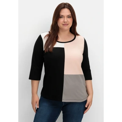 Abbildung von Sheego Langarmshirt, Damen, Größe: 50, Schwarz gemustert
