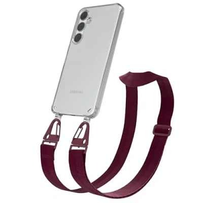 Abbildung von EAZY CASE Hülle mit Band kompatibel Samsung Galaxy S24 Plus Handyhülle Umhängeband für S24+ Silikonhülle Transparent Schutzhülle Handykette zum Umhängen Handykordel in Rot Dunkel