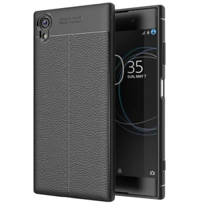 Abbildung von ebestStar kompatibel mit Sony Xperia XA1 Plus Hülle Plus/Dual Lederhülle Design TPU Handyhülle Schutzhülle, Flex Silikon Case, Schwarz