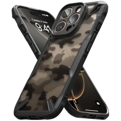 Abbildung von Ringke Fusion X Case Kompatibel mit iPhone 16 Pro Hülle, [Robuste Schutz] Tarnmuster Design Robuster Bumper Stoßfest Anti Kratzer Fortschrittlicher Schutz Handyhülle Camo Black