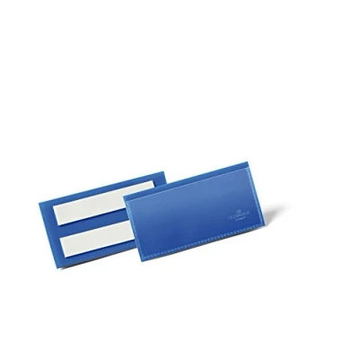 Abbildung von Durable Selbstklebende Etikettentasche, für Etiketten 100 x 38 mm, Packung à 50 Stück, dunkelblau, 175907