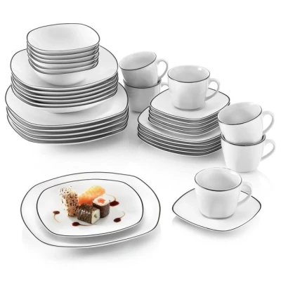 Abbildung von SÄNGER Kombiservice Bilgola Black Rim Geschirrset (36 tlg), 6 Personen, Porzellan, spülmaschinengeeignet, Premium Collection