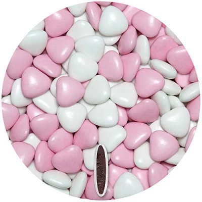 Abbildung von EinsSein 1kg Schokoherzen Dragees Mix weiss rosa glanz Gastgeschenke Hochzeit Taufe Kommunion Alternative zu Schokodragees Schokolinsen Hochzeitsmandeln Herz für Candy Bar Süssigkeiten