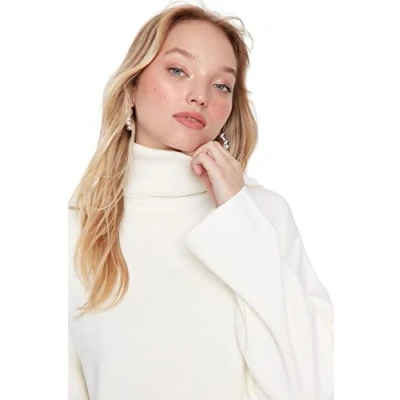 Abbildung von TRENDYOL Damen Turtleneck Jumper, Plain, Oversize Sweatshirt, Natur, L EU