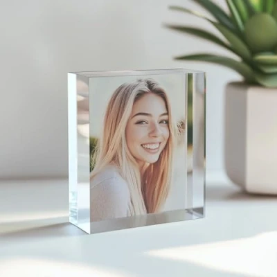 Abbildung von 5 x 10 cm Fotoblock mit ihrem Bild aus original PLEXIGLAS Transparenter Acrylblock, das Foto Geschenk in brillanten Farben als hochwertige Geschenkidee 3D Tiefeneffekt verschiedenen Größen