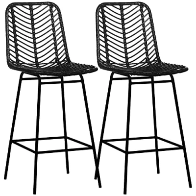 Abbildung von HOMCOM 2er Set Barhocker, Bistrohocker mit Fußstütze, Barstuhl, Küchenstuhl Stahlbeinen für Wohnzimmer, Esszimmer, Schwarz, 42,5 x 52 102 cm