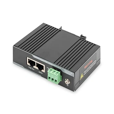 Abbildung von DIGITUS PoE+ Injektor IEEE802.3at Gigabit Ethernet DIN Hut Schiene DC Klemmleiste PoE Modus A &amp; B