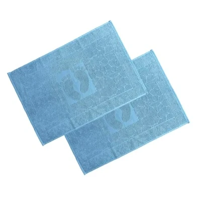 Abbildung von OG ER Badvorleger Set 2 Teilig, Frottee Duschvorleger, Waschbar Duschmatte &amp; Badteppich, 100% Baumwolle, Saugfähig Schnelltrocknend (Hellblau, 50 x 70 cm)