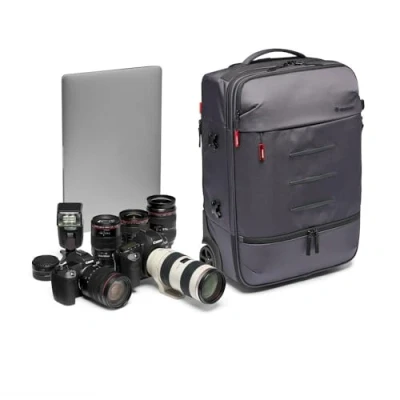 Abbildung von Manfrotto Manhattan Kamera Trolley Tasche, für den Transport von und Zubehör, aus wasserabweisendem Material, Fotorucksack mit PC Tablet Fach, Stativ Halterung