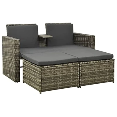 Abbildung von Susany 3 TLG. 2 Sitzer Lounge Sofa Gartensofa Gartensitzbank Gartenliege mit Tisch &amp; Hocker für Garten, Balkon und Terrasse inkl. Sitzkissen, Poly Rattan Grau