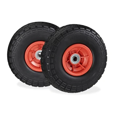 Abbildung von Relaxdays 2X Sackkarrenrad, pannensichere Vollgummireifen, 4.1/3.5 4&quot;, 16 mm Achse, bis 150 kg, 260x85 mm, schwarz rot
