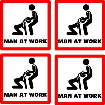 Abbildung von Mini Aufkleber Sticker 4 Stück Man at Work JDM Tuning Autoaufkleber Fun Lustig Stickerbomb Sex Girls Motorrad Moped Simson Trabant S50 Schwalbe Zweitakt