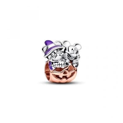 Abbildung von PANDORA Moments Disney Micky Maus &amp; Minnie Halloween Kürbis Charm aus Sterling Silber mit 14 Karat rosévergoldete Metalllegierung, Kompatibel Armbändern, 782816C01