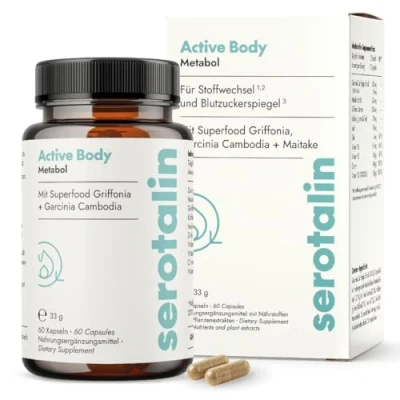 Abbildung von serotalin® ACTIVE Stoffwechsel* Kapseln mit Zink und Chrom für den Koffein, Vitamin B6, D3 &amp; K2, Garcinia Cambogia Griffonia 60
