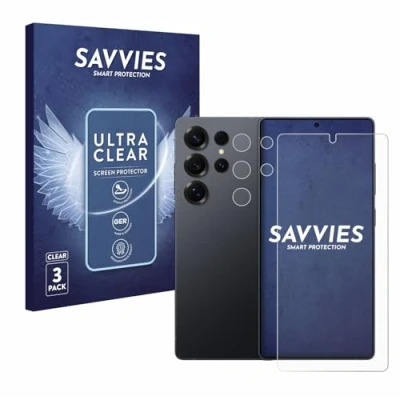 Abbildung von Savvies 6 Stück Schutzfolie für Samsung Galaxy S25 Ultra Enterprise Edition (Display+Kamera) Displayschutz Folie Transparent