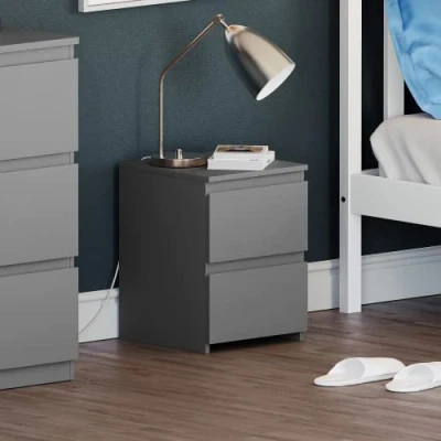 Abbildung von Vida Designs Denver Nachttisch, Kiefer, Grau, H: 40 x W: 29.5 D: cm