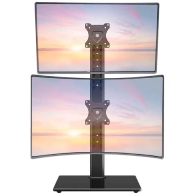 Abbildung von ELIVED Vertikaler Dual Monitor Ständer, Stapeln von Zwei Bildschirmen bis zu 32 Zoll, max. 10KG pro Monitor, Freistehende Halterung Höhenverstellbar,VESA 75/100mm, EV2012