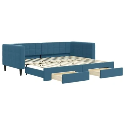 Abbildung von vidaXL Tagesbett, Ausziehbar Schlafsofa mit Schubladen, Bettsofa Gästebett für Schlafzimmer Wohnzimmer, Sofa Bett Ausziehbett, Blau 90x200 cm Samt