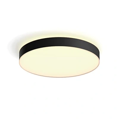 Abbildung von Philips Hue White Ambiance Enrave Deckenleuchte XL (6.100 lm) inkl. Dimmschalter, dimmbare Deckenlampe für das Lichtsystem mit allen Weißtönen, smarte Lichtsteuerung über Sprache und App, schwarz