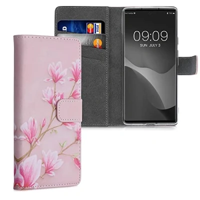 Abbildung von kwmobile Wallet Case kompatibel mit Google Pixel 6 Hülle Cover Ständer und Kartenfächern Magnolien Rosa Weiß Altrosa
