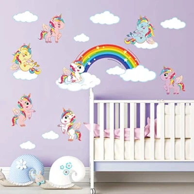 Abbildung von ufengke Wandtattoo Regenbogen Einhorn Wandaufkleber Wandsticker Wolke für Babyzimmer kinderzimmer Mädchen Schlafzimmer