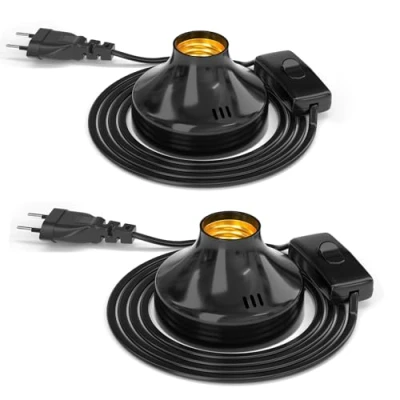 Abbildung von TobeBright E27 Fassung mit Kabelschalter, max. 100 Watt, Vintage Tischlampe, 1,8m Netzkabel, für DIY Projekte, Lampenaufhängung, Tischleuchte, Bürolampe, Leselampe Bett, Leselicht, 2 Stück