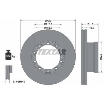 Abbildung von TEXTAR 93308700 Bremsscheibe 430 45 10/10 215 innenbelüftet